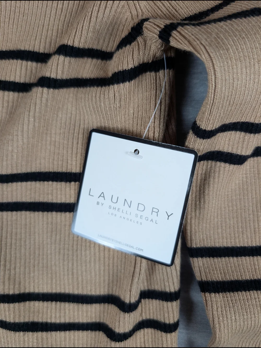 Laundry‎ by Shelli Segal Camel Black Stripe Knit Crewneck Sweater Women's XL